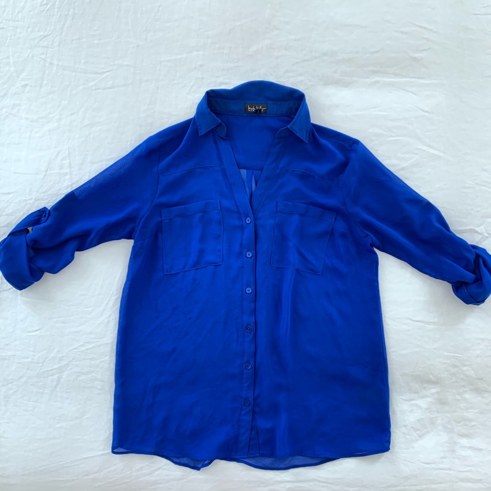 Nicole Miller Blue Beau Button Down Blouse